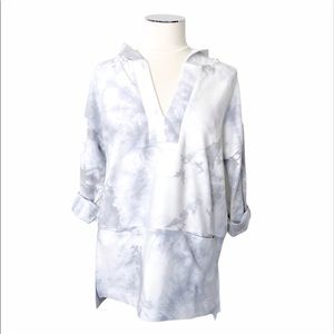 New MELLODAY Tie Dye Tunic Sweatshirt Hoodie Long Sleeve Gray White Sz M